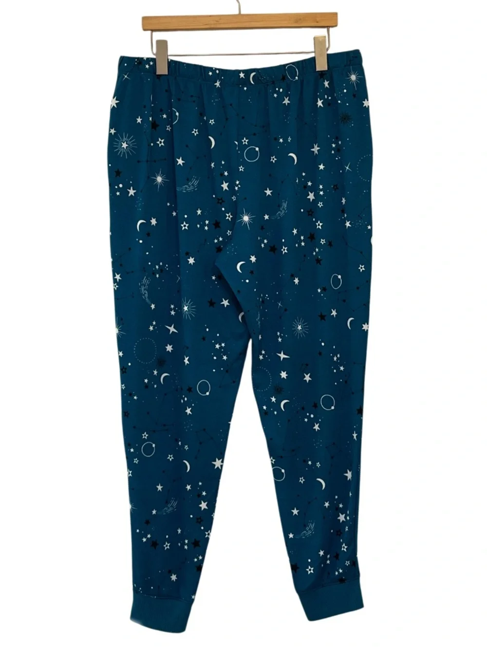 Joyspun Celestial Stars & Moon Brushed Hacci Pajama Set XL Astro Teal Blue